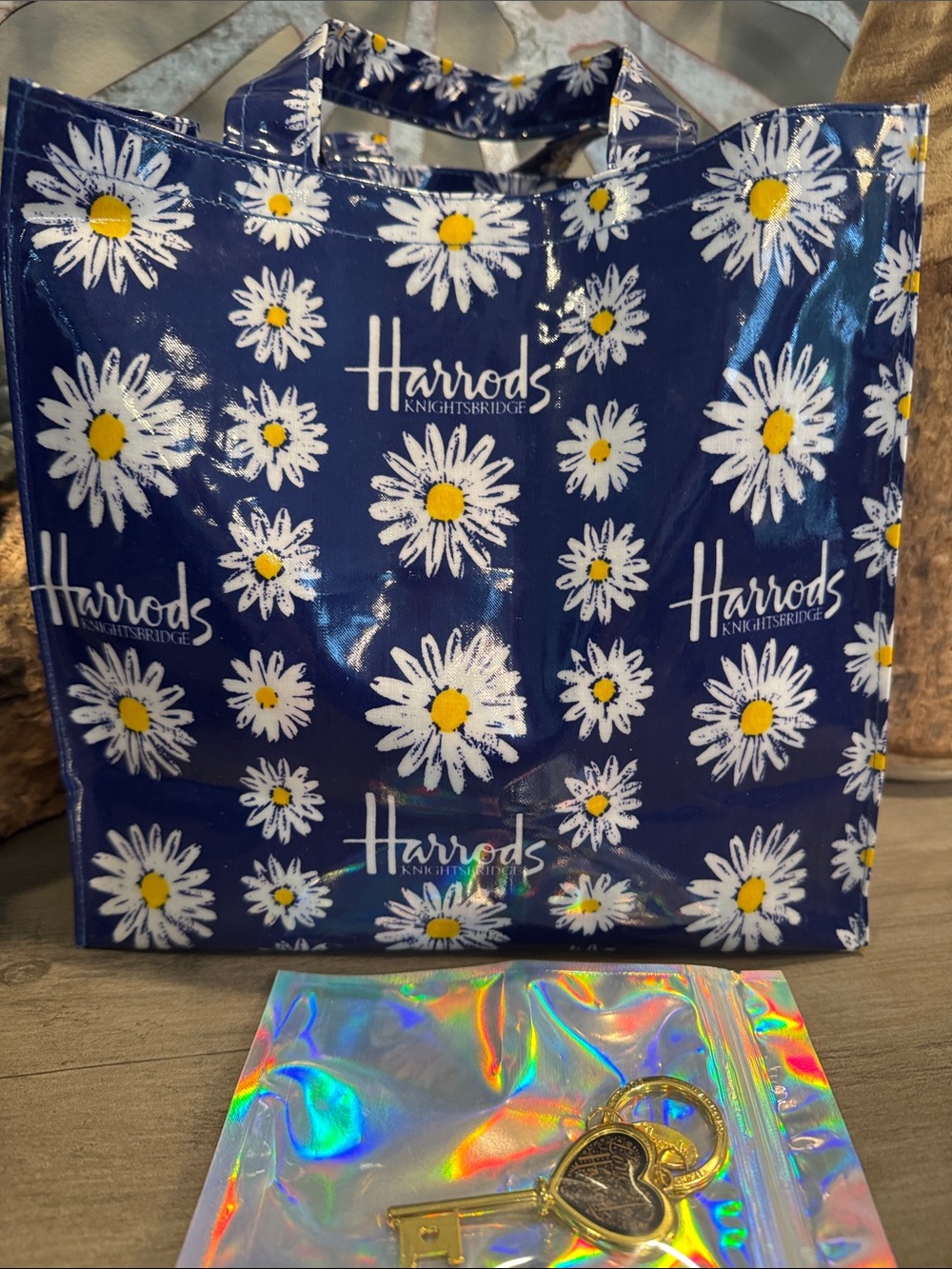 Harrods Navy and White Daisy Print Tote Bag